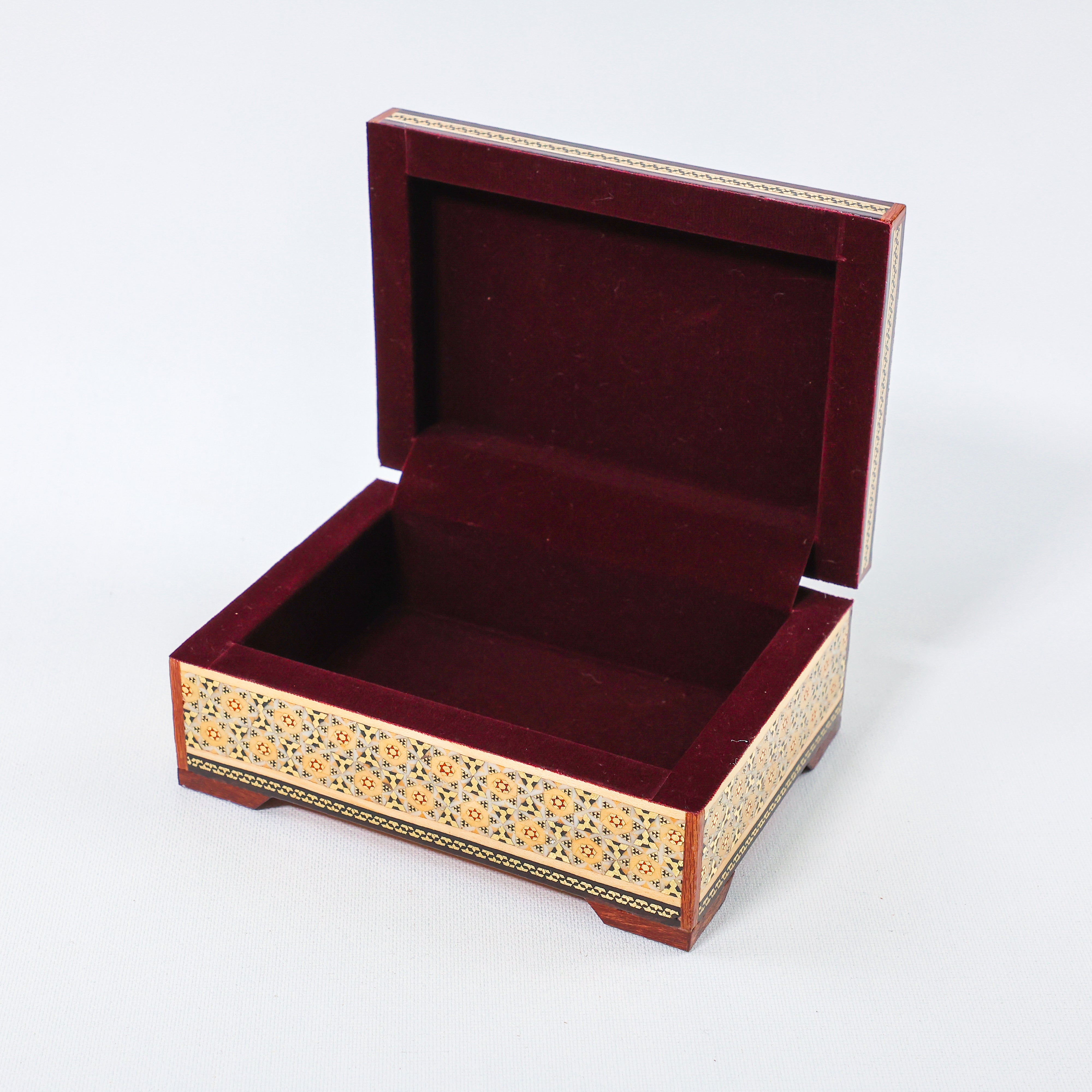 Jewelry Box – Khatam with Tazhib Painting – Velvet Interior – Size 10 × 14 cm