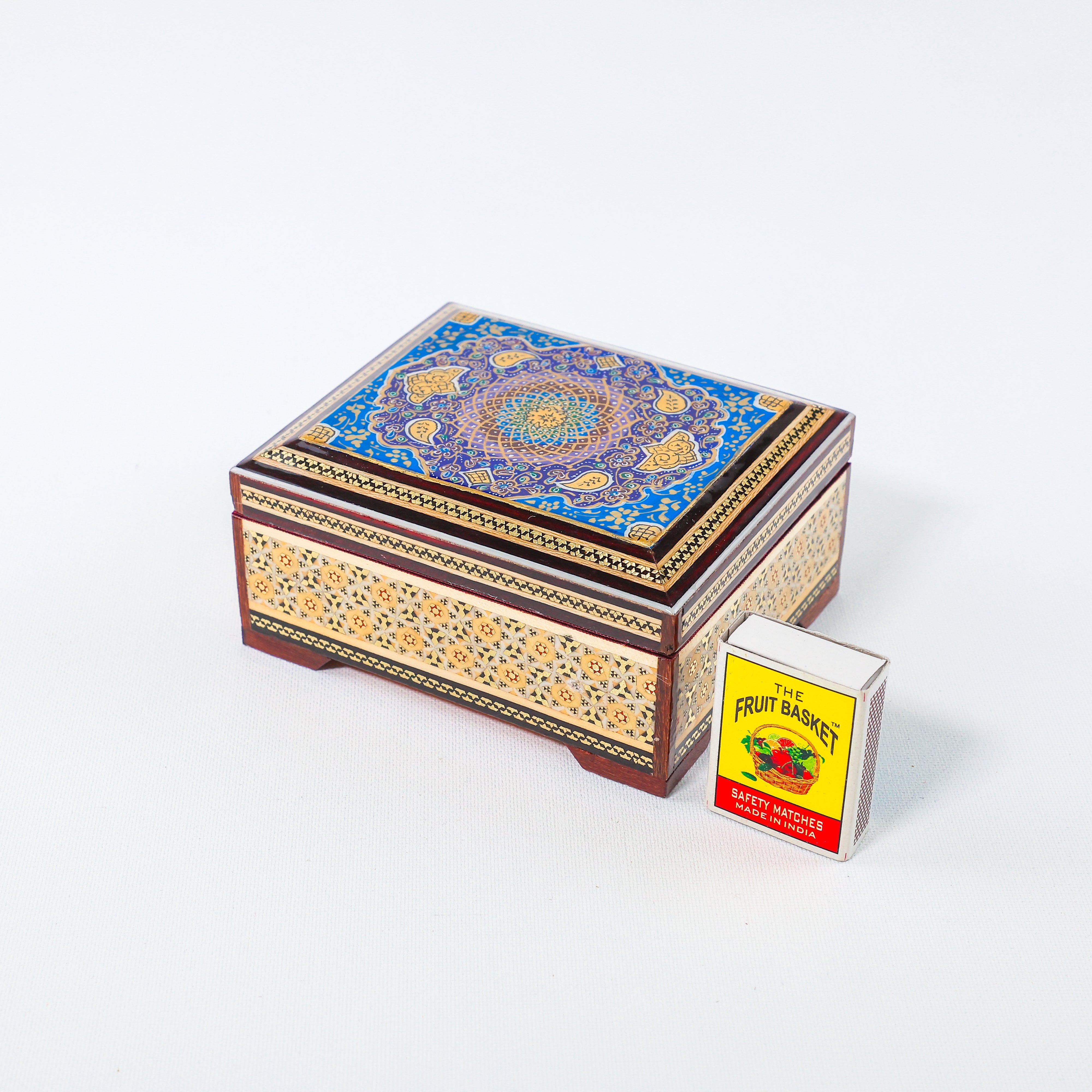 Jewelry Box – Khatam with Tazhib Painting – Velvet Interior – Size 10 × 12 cm