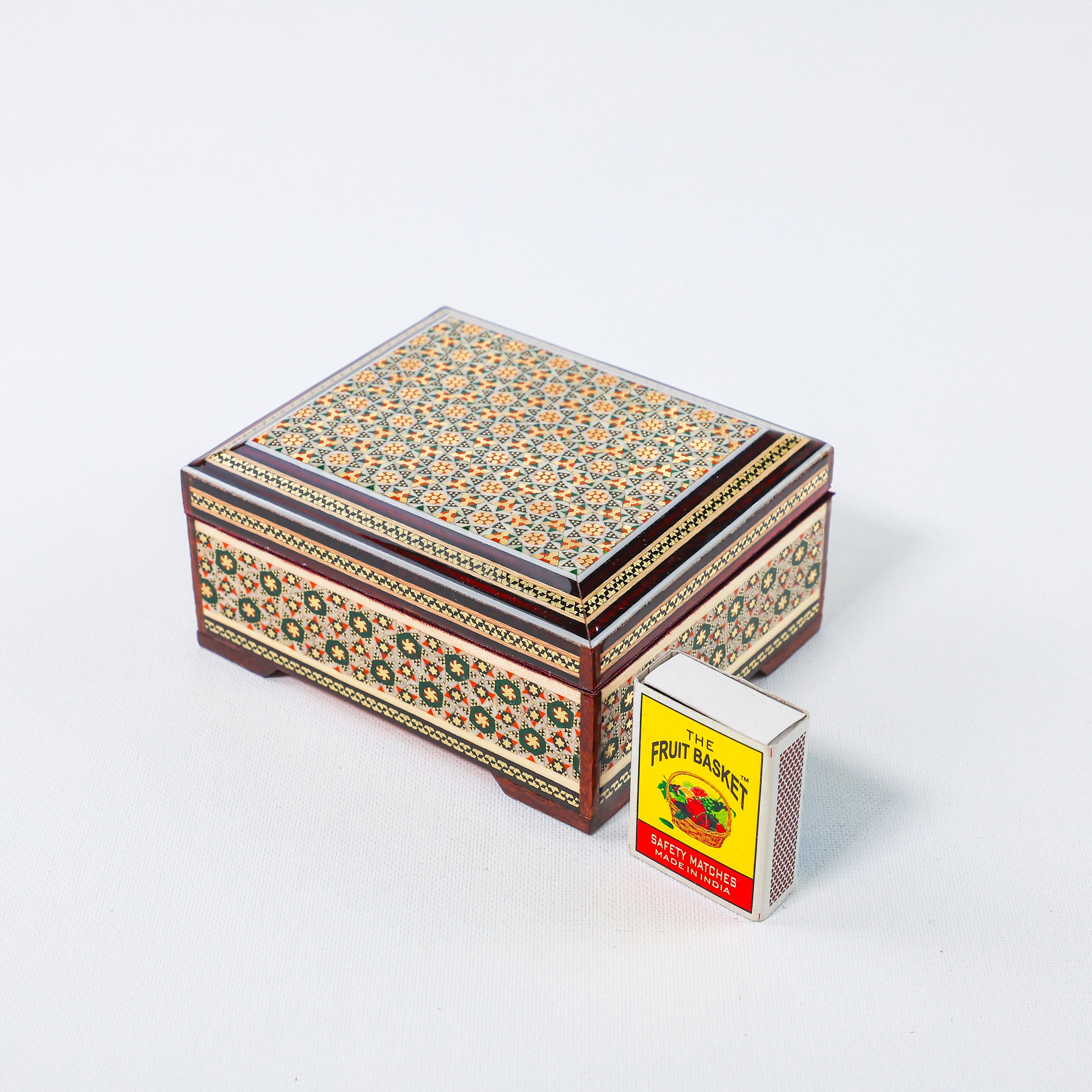 Khatam Box – Straight Sides – Standard Khatam – Velvet Interior – Size 12 × 10 cm