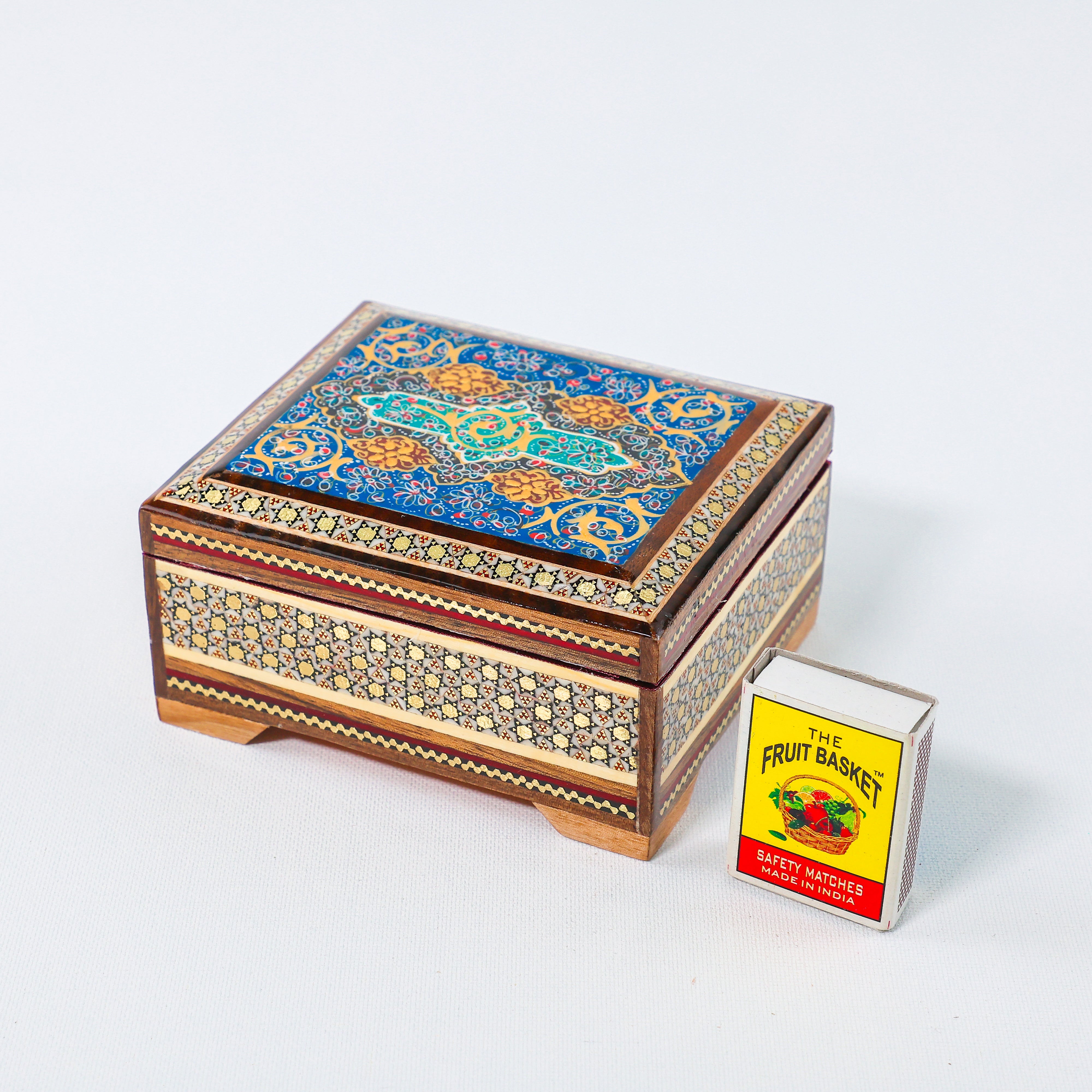 Khatam Box – Tazhib Painting – Velvet Interior – Size 12 × 10 cm