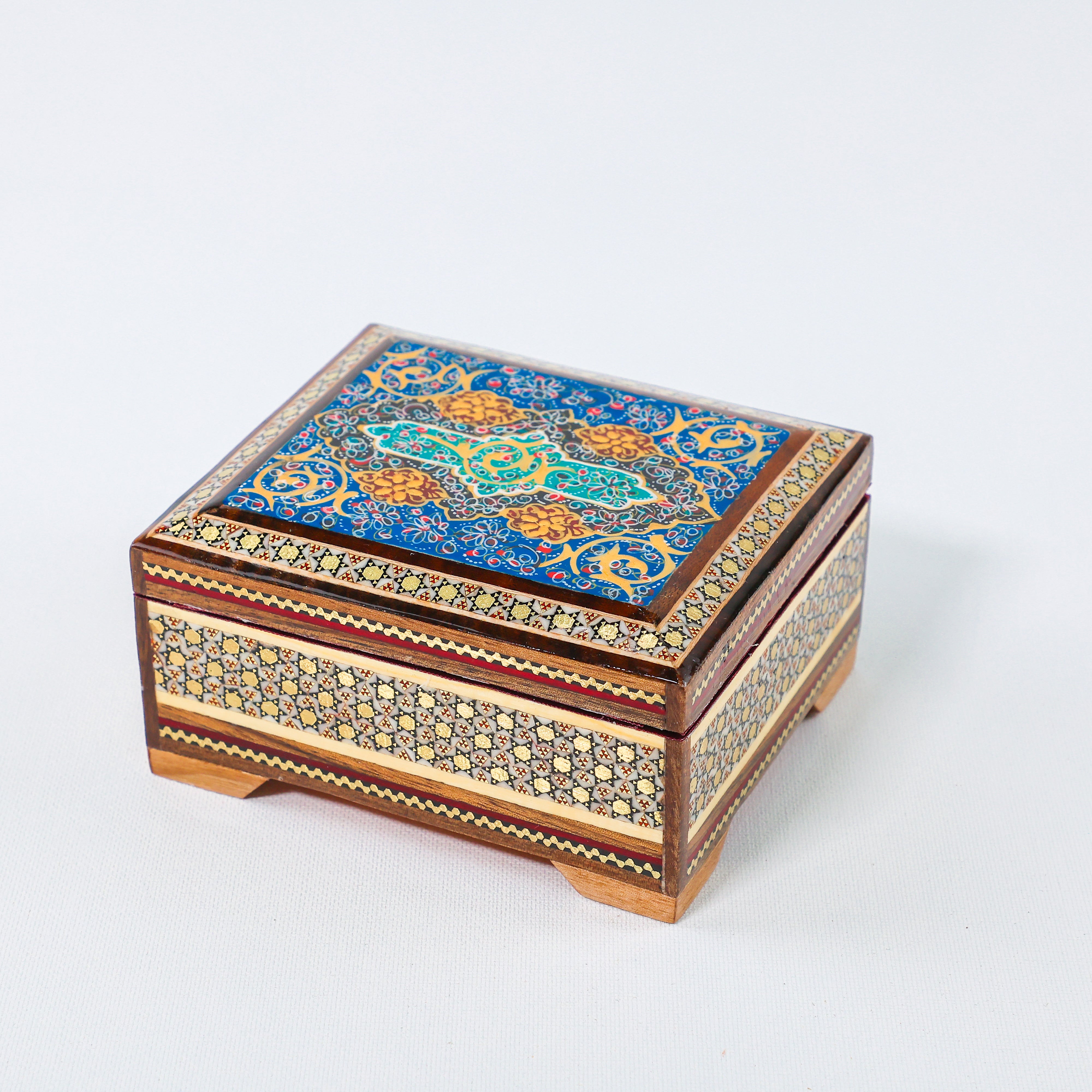 Khatam Box – Tazhib Painting – Velvet Interior – Size 12 × 10 cm