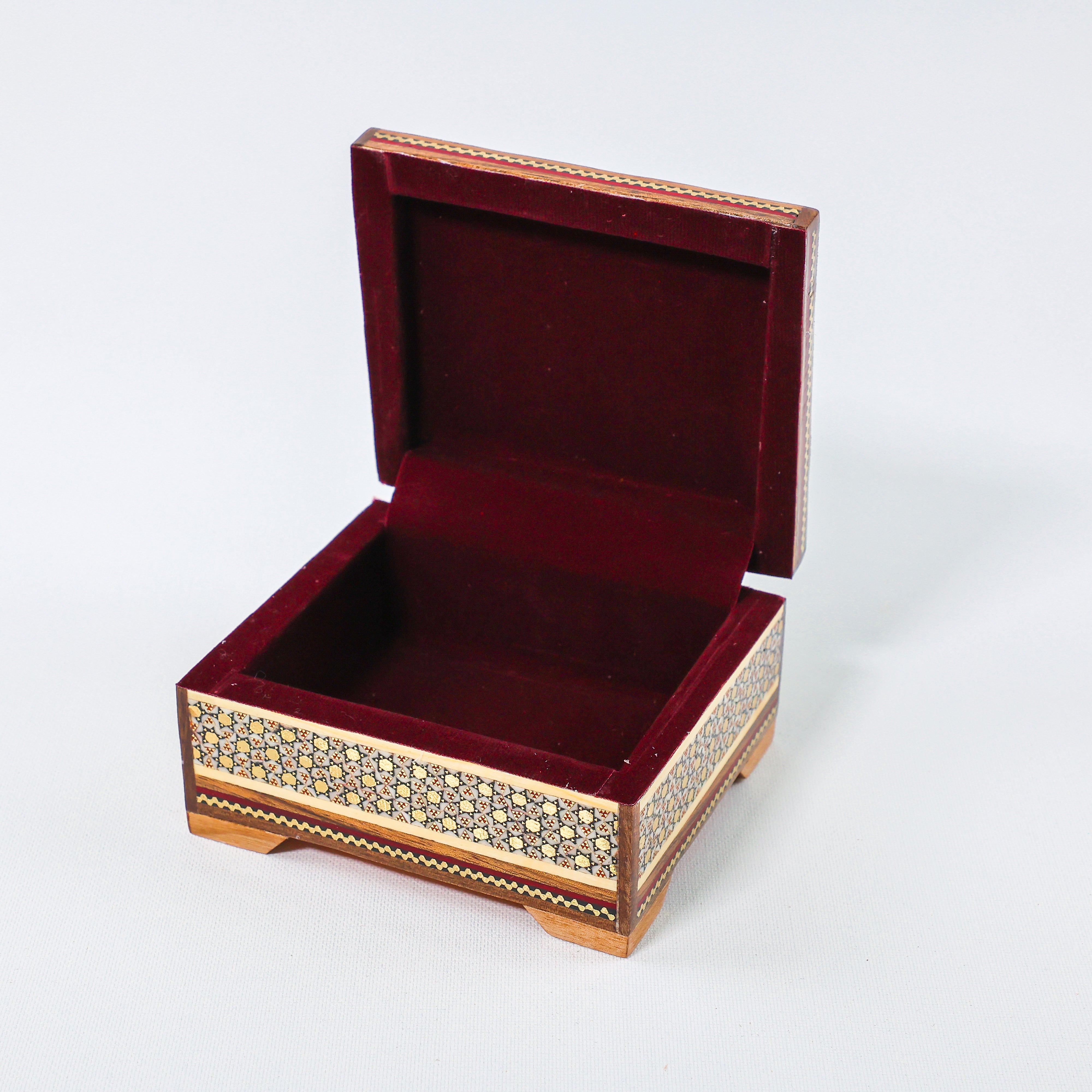 Khatam Box – Tazhib Painting – Velvet Interior – Size 12 × 10 cm