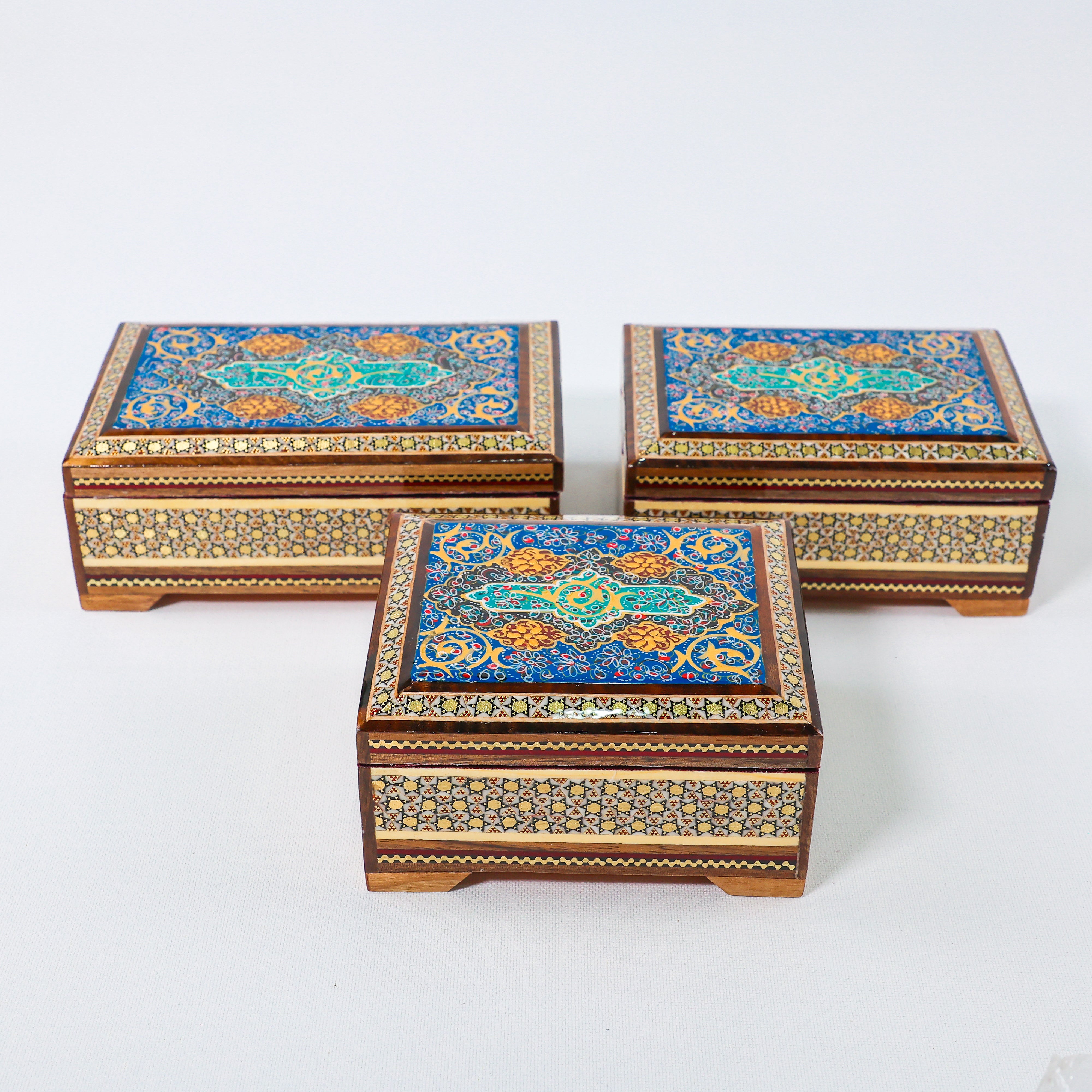 Khatam Box – Tazhib Painting – Velvet Interior – Size 12 × 10 cm
