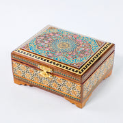 Painted Box – Tazhib Design – Velvet Interior – Golden Lock – Size 10 × 12 cm