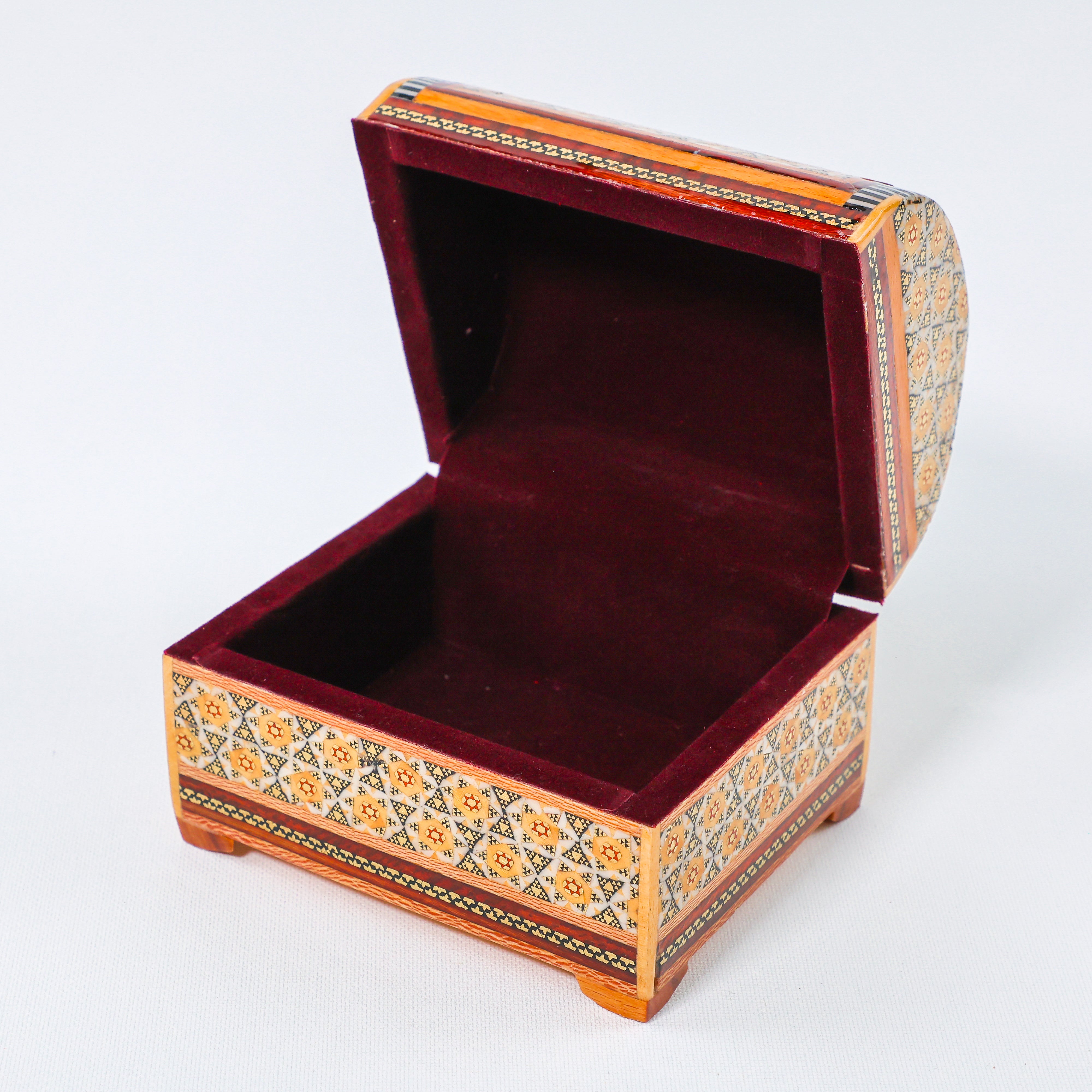 Khatam Chest – Flower & Bird Painting – Velvet Interior – Size 10 × 12 cm