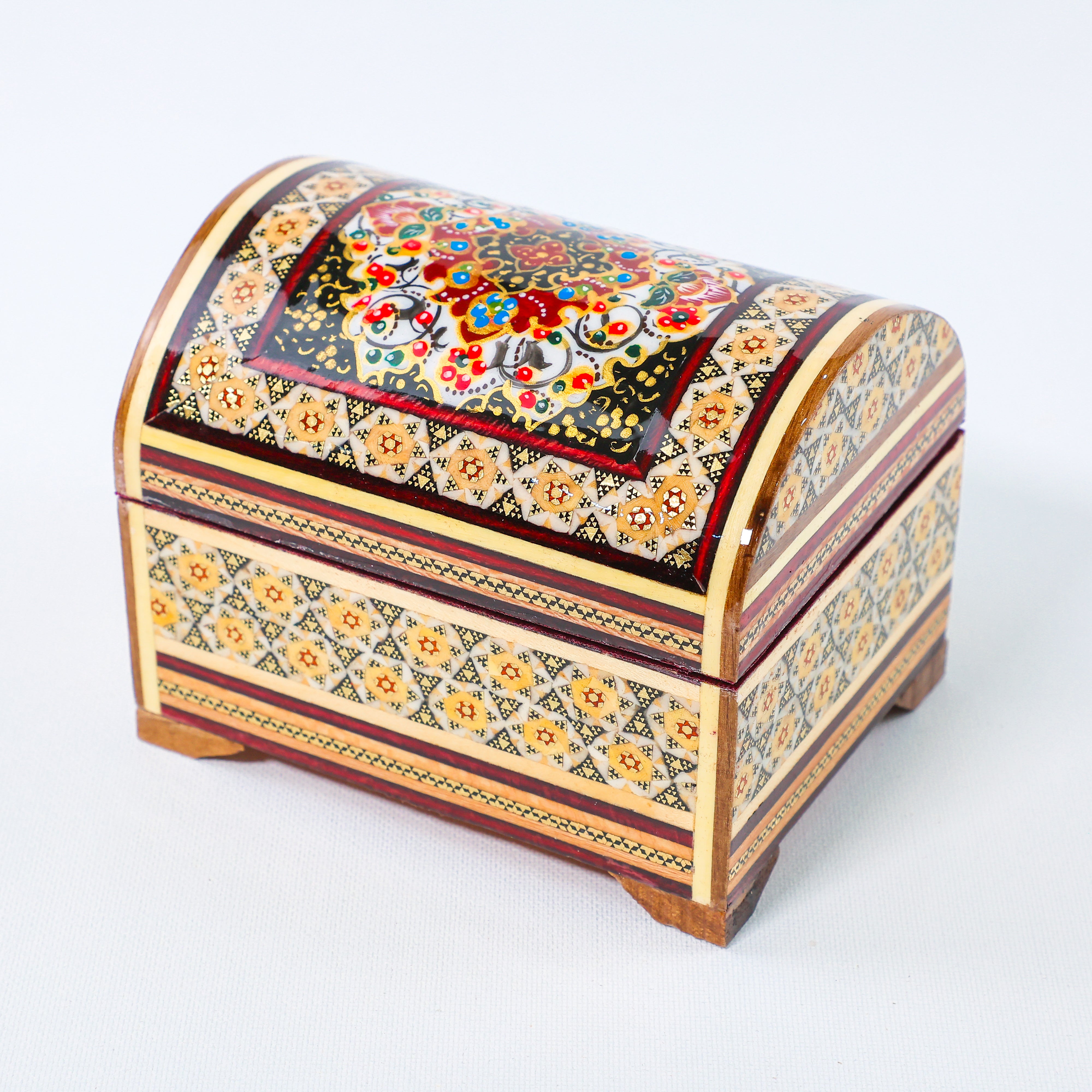 Khatam Chest – Tazhib Painting – Velvet Interior – Size 10 × 12 cm