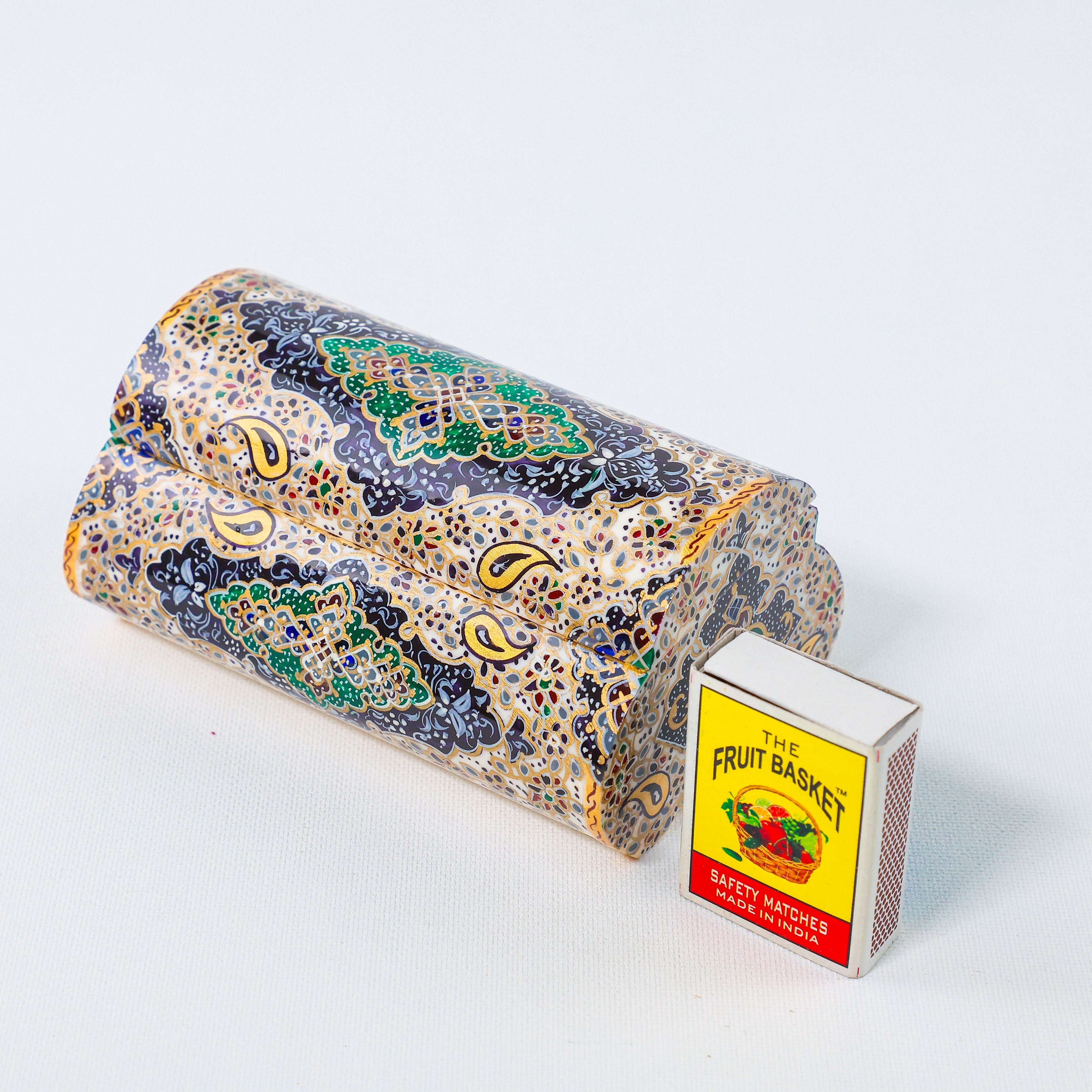 Camel Bone Box – Crescent Shape – Tazhib Design – Size 12 cm