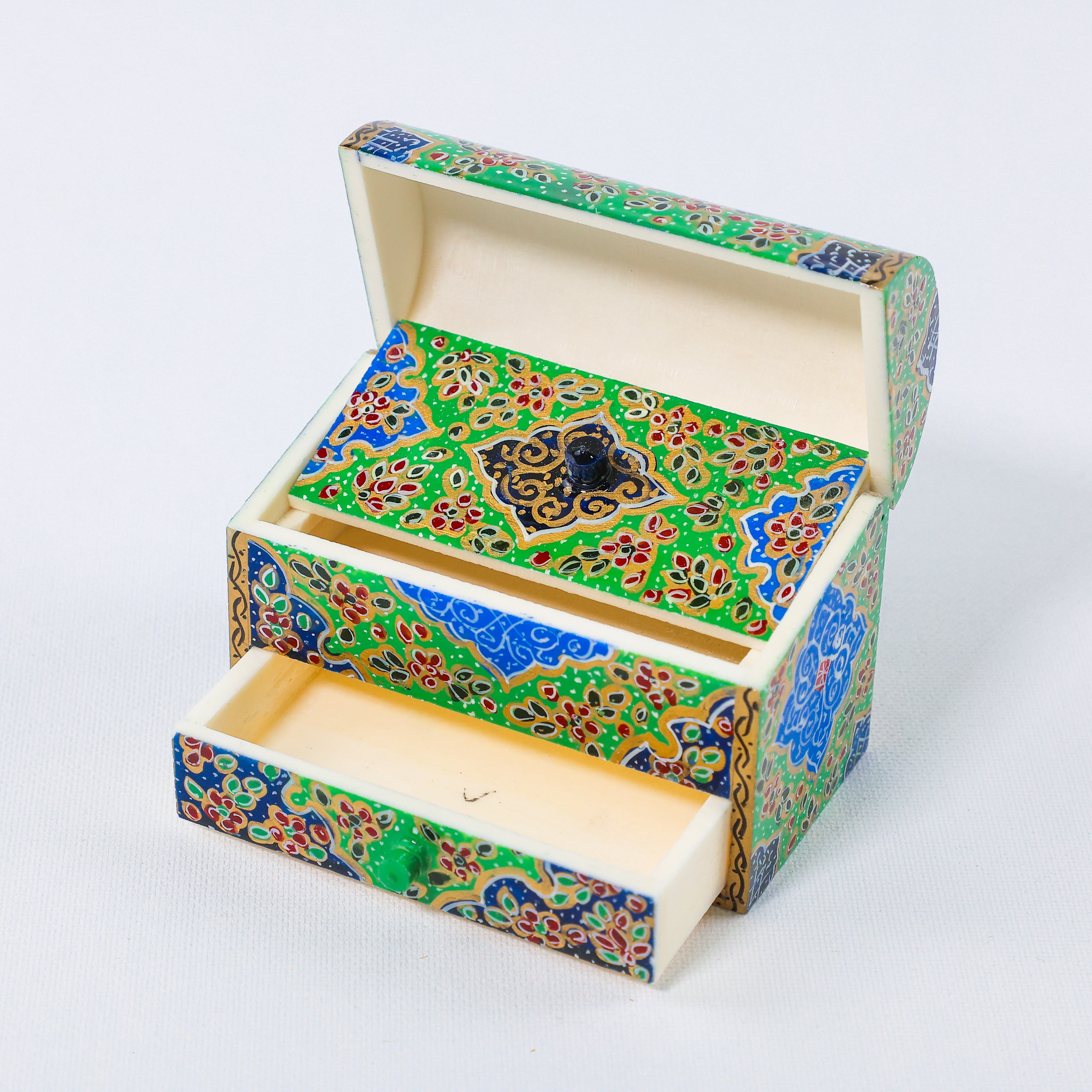 Camel Bone Box – Single Drawer – Flower & Bird Painting – Size 9 cm
