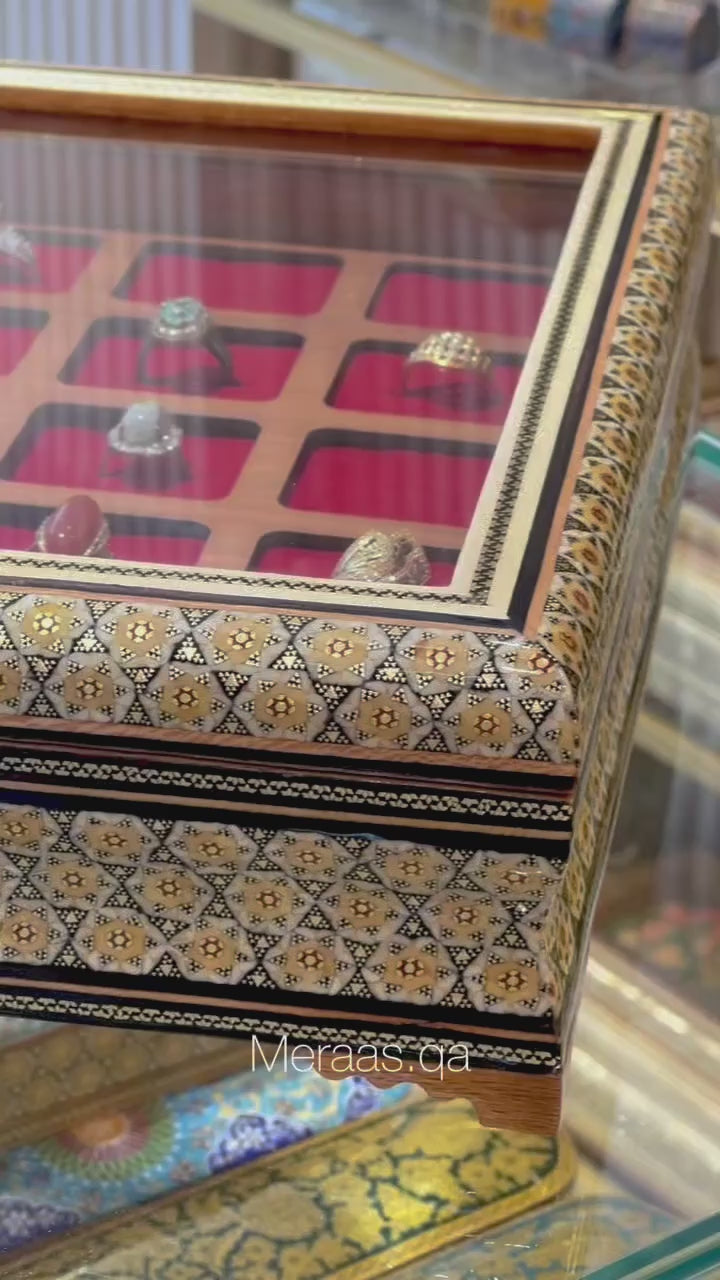 Ring Box - 30 Slots - Size 40×30 - Khatam Design with Velvet Foam