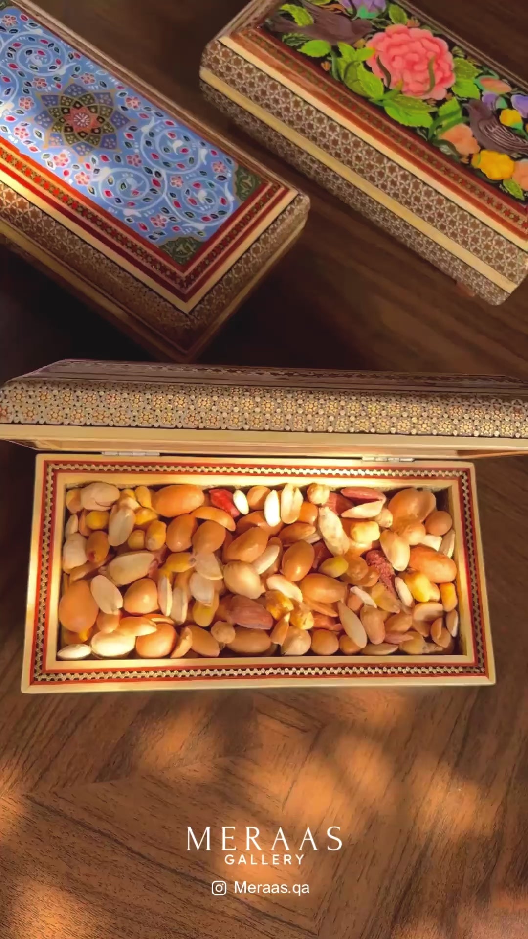 Box - Size 10x20 - Full Glass - Sun Pattern - Tazhib Lid - Round Top and Bottom