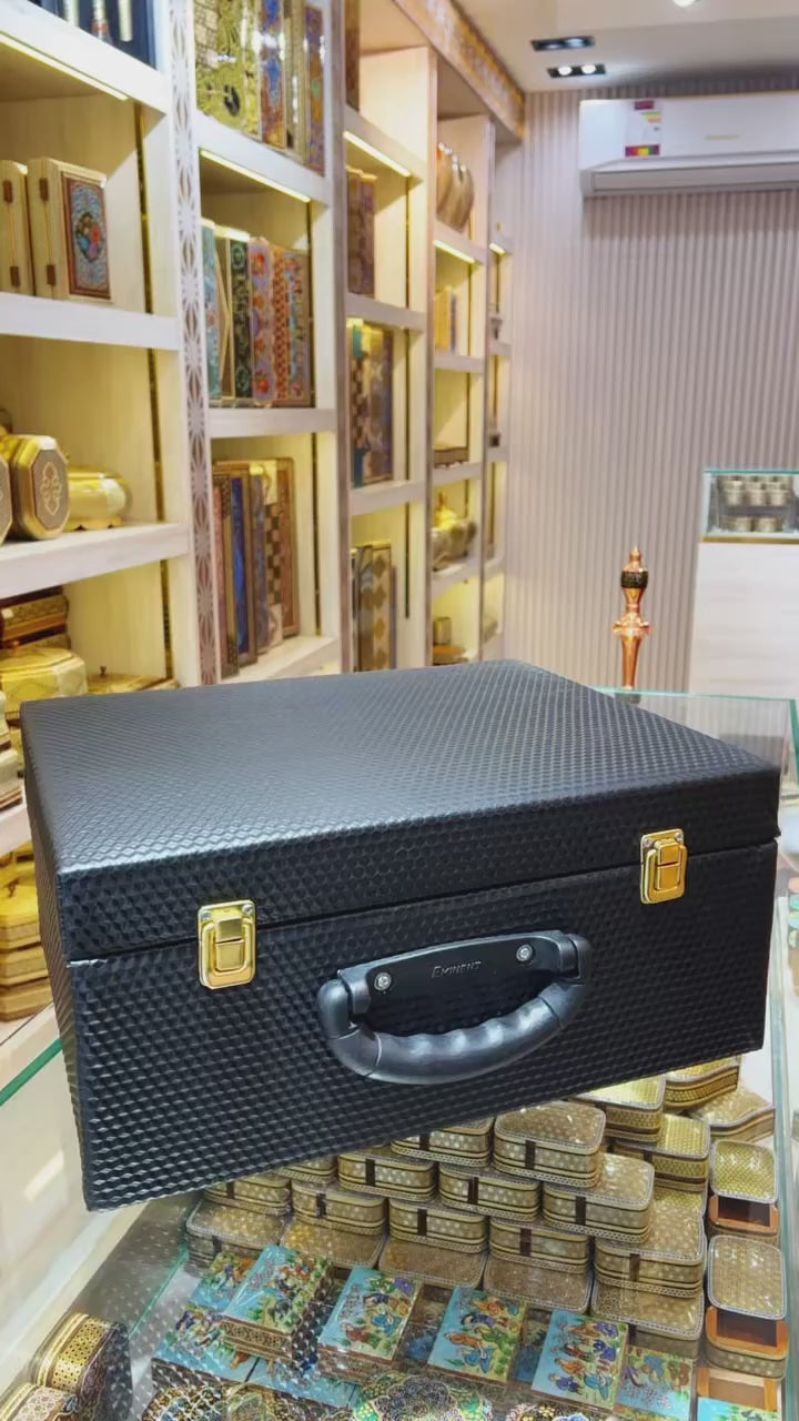 Box - Size 30x40 - Premium Khatam - Tazhib Lid - Khatam Interior - With Leather Case